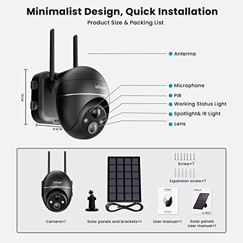 ieGeek 5MP Security Cameras Wireless Outdoor, Solar Outdoor Security Cameras System 360° PTZ with Spotlight & Siren, 2.4Ghz Outdoor Cameras for Home Security,Color Night Vision, Work with Alexa