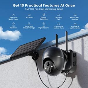 ieGeek 5MP Security Cameras Wireless Outdoor, Solar Outdoor Security Cameras System 360° PTZ with Spotlight & Siren, 2.4Ghz Outdoor Cameras for Home Security,Color Night Vision, Work with Alexa