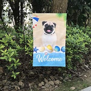 BAGEYOU Custom Name Welcome Spring Dog Garden Flag Cute Pitbull Dog Driving a Vintage Car Summer Flowers and Lawn Decor Home Banner for Outside 12.5x18 Inch Print Both Sides