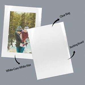 Golden State Art, Pack of 25 White Pre-Cut 5x7 Picture Mat for 4x6 Photo with White Core Bevel Cut Mattes Sets. Includes 25 High Premier Acid Free Bevel Cut Matts & 25 Backing Board & 25 Clear Bags