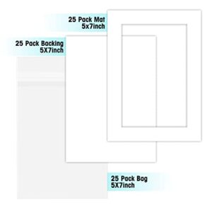 Golden State Art, Pack of 25 White Pre-Cut 5x7 Picture Mat for 4x6 Photo with White Core Bevel Cut Mattes Sets. Includes 25 High Premier Acid Free Bevel Cut Matts & 25 Backing Board & 25 Clear Bags