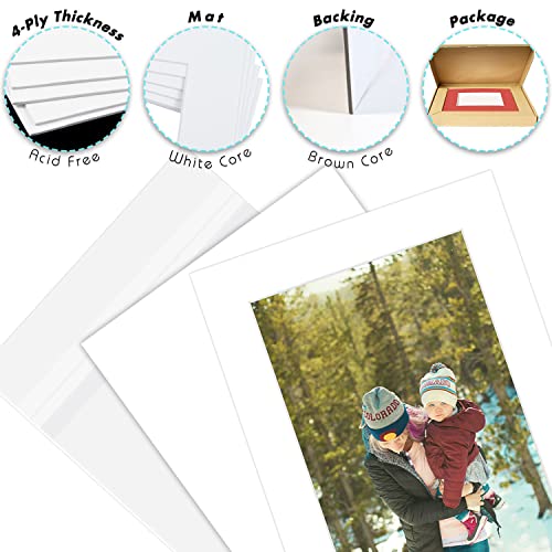 Golden State Art, Pack of 25 White Pre-Cut 5x7 Picture Mat for 4x6 Photo with White Core Bevel Cut Mattes Sets. Includes 25 High Premier Acid Free Bevel Cut Matts & 25 Backing Board & 25 Clear Bags