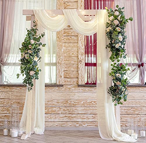 Wedding Arch Fabric Drape Ivory 3 Panels 6 Yards Sheer Backdrop Curtain Chiffon Fabric for Party Ceremony Stage Reception Decorations