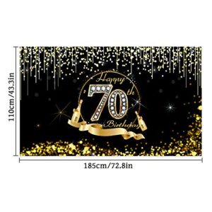 70th Birthday Party Decoration, Extra Large Black Gold Sign Poster 70th Birthday Party Supplies, 70th Birthday Banner Photo Booth Happy Birthday Backdrop Background, 72.8 x 43.3 Inch