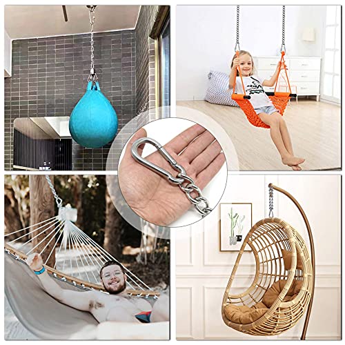 Rovepic Chair Chain Kit with Carabiners Adjustable Heavy Duty Hanging Hook Stainless Steel Hanging Accessories 360° Swivel for Indoor Outdoor Playground Garden Balcony Hammock Punching Bags Swing