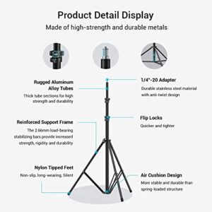 SMALLRIG Photography Light Stand 110"/9.2ft/280cm, Air-Cushioned Aluminum Photo Video Tripod Stand with 1/4" Screw for Softbox, Studio Light, Reflector and Ring Light, Max Load 8kg, RA-S280-3736