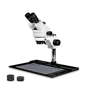 Vision Scientific VS-10FZ-IFR07 Simul-Focal Trinocular Stereo Zoom 7x-45x Microscope with Barlow Lens, 144-LED Ring Light, Repair and Maintenance Platform for Soldering and, Cell Phone Repair