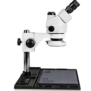 Vision Scientific VS-10FZ-IFR07 Simul-Focal Trinocular Stereo Zoom 7x-45x Microscope with Barlow Lens, 144-LED Ring Light, Repair and Maintenance Platform for Soldering and, Cell Phone Repair