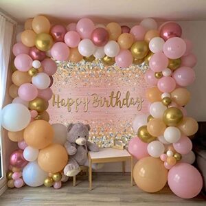 Happy Birthday Backdrop 7x5ft Diamonds Glitter Shining Pink and Gold Dot Sparkle Bokeh Photography Background for Women Girls Lady Sweet Party Decorations Photo Props