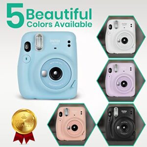 Fujifilm Instax Mini 11 Camera with Fujifilm Instant Mini Film (60 Sheets) Bundle with Deals Number One Accessories Including Carrying Case, Selfie Lens, Photo Album, Stickers (Sky Blue)