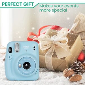 Fujifilm Instax Mini 11 Camera with Fujifilm Instant Mini Film (60 Sheets) Bundle with Deals Number One Accessories Including Carrying Case, Selfie Lens, Photo Album, Stickers (Sky Blue)