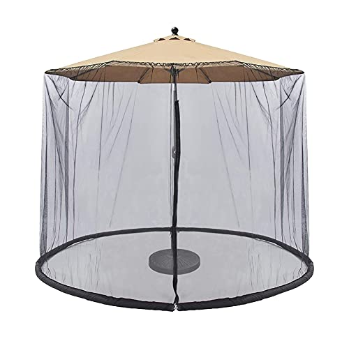 NC Umbrella Screen 10ft Patio Umbrella Mosquito Nets with Double Zipper Door Adjustable Top Drawstring Outdoor Umbrella Table Screen Fits FT Umbrella Bug Screen for Garden(Black)