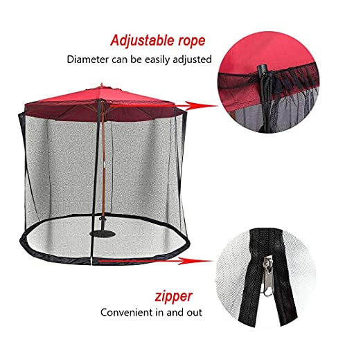 NC Umbrella Screen 10ft Patio Umbrella Mosquito Nets with Double Zipper Door Adjustable Top Drawstring Outdoor Umbrella Table Screen Fits FT Umbrella Bug Screen for Garden(Black)