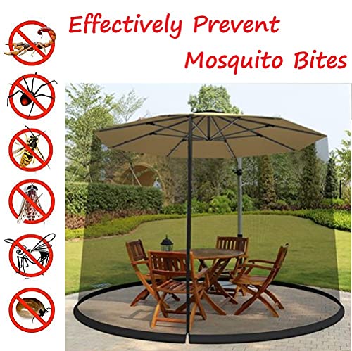 NC Umbrella Screen 10ft Patio Umbrella Mosquito Nets with Double Zipper Door Adjustable Top Drawstring Outdoor Umbrella Table Screen Fits FT Umbrella Bug Screen for Garden(Black)