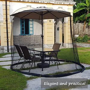 NC Umbrella Screen 10ft Patio Umbrella Mosquito Nets with Double Zipper Door Adjustable Top Drawstring Outdoor Umbrella Table Screen Fits FT Umbrella Bug Screen for Garden(Black)