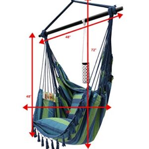 Project One Hanging Rope Hammock Chair, Hanging Rope Swing Seat with 2 Pillows, Carrying Bag, and Hardware Kit Perfect for Outdoor/Indoor Yard Deck Patio and Garden, 300 LBS Cap (Blue Green Stripe)