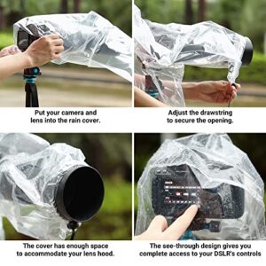 DSLR Camera Rain Cover JJC Rain Coat Sleeve Protector for Canon Nikon Fujifilm Sony Olympus Panasonic Tamron Sigma with a Lens up to 18" PE Material Totally See-Through -4 Pack