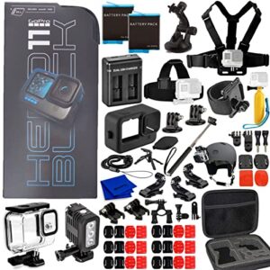 gopro hero11 (hero 11) black – waterproof action camera with 5.3k ultra hd video, 27mp photos, 1/1.9″ image sensor, live streaming, webcam + 50 piece bundle with 2 extra batteries and charger