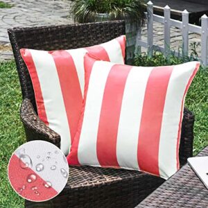 Western Home Pack of 2 Decorative Outdoor Solid Waterproof Striped Throw Pillow Covers Polyester Linen Garden Farmhouse Cushion Cases for Patio Tent Balcony Couch Sofa 18x18 inch Pink