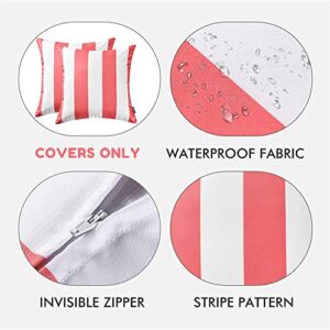 Western Home Pack of 2 Decorative Outdoor Solid Waterproof Striped Throw Pillow Covers Polyester Linen Garden Farmhouse Cushion Cases for Patio Tent Balcony Couch Sofa 18x18 inch Pink