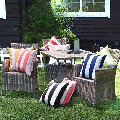 Western Home Pack of 2 Decorative Outdoor Solid Waterproof Striped Throw Pillow Covers Polyester Linen Garden Farmhouse Cushion Cases for Patio Tent Balcony Couch Sofa 18x18 inch Pink