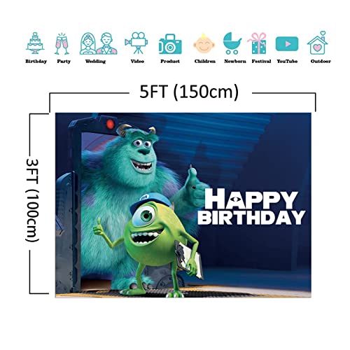 Cartoon Monsters Randall Boggs Photography Backdrops Blue Monsters Randall Boggs Kids Boys Birthday Newborn Baby Shower Supplies Photo Background 5x3ft Booths Studio Booth Props