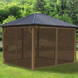 Garden Sunny Gazebo Mosquito Netting Screen 4-Panels Universal Replacement for Patio, Outdoor Canopy, Garden and Backyard (Only Netting) (12'x12', Khaki)