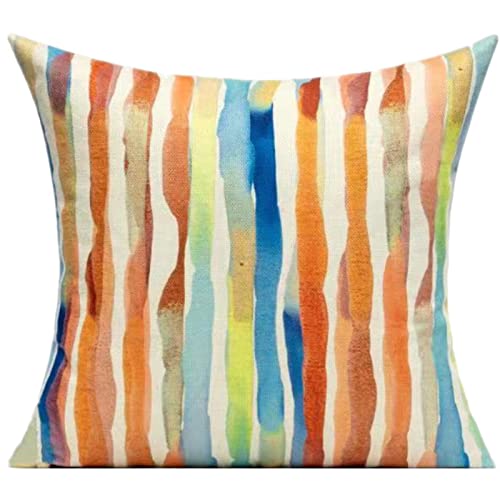 WOKANI 26x26 Set of 4 Outdoor Colorful Couch Throw Pillow Covers Patio Furniture Bench Geometric Striped Orange Blue Square Decorative Cushion Cases Abstract Modern Home Decor for Bedroom Sofa Porch