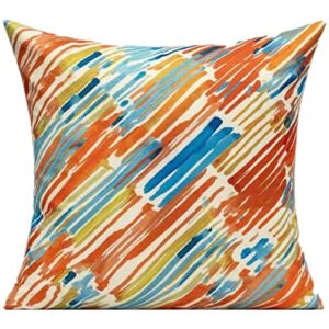 WOKANI 26x26 Set of 4 Outdoor Colorful Couch Throw Pillow Covers Patio Furniture Bench Geometric Striped Orange Blue Square Decorative Cushion Cases Abstract Modern Home Decor for Bedroom Sofa Porch