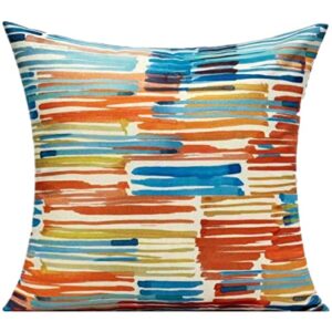 WOKANI 26x26 Set of 4 Outdoor Colorful Couch Throw Pillow Covers Patio Furniture Bench Geometric Striped Orange Blue Square Decorative Cushion Cases Abstract Modern Home Decor for Bedroom Sofa Porch