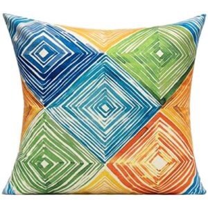 WOKANI 26x26 Set of 4 Outdoor Colorful Couch Throw Pillow Covers Patio Furniture Bench Geometric Striped Orange Blue Square Decorative Cushion Cases Abstract Modern Home Decor for Bedroom Sofa Porch