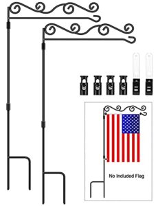 garden flag pole stand holders, bonwin thickened flagpole stands for garden yard lawn flags, powder coated weather-proof paint metal with spring stoppers & anti-wind clip, 36.34″ h x 16.02″ w (2 pack)