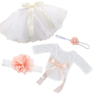 4 pcs newborn photography props outfits-babytutu skirt cute bow headdress and lace rompers flower headband sets for infants girl boy