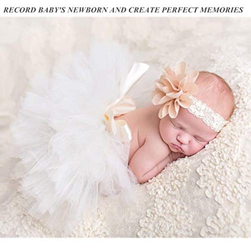 4 PCS Newborn Photography Props Outfits-BabyTutu Skirt Cute Bow Headdress and Lace Rompers Flower Headband Sets for Infants Girl Boy