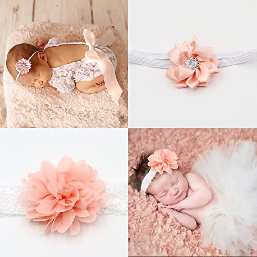 4 PCS Newborn Photography Props Outfits-BabyTutu Skirt Cute Bow Headdress and Lace Rompers Flower Headband Sets for Infants Girl Boy