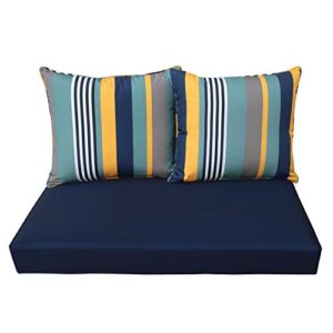 bossima patio furniture cushions comfort deep seat glider loveseat cushion indoor outdoor seating cushions (navy blue yellow white stripe)