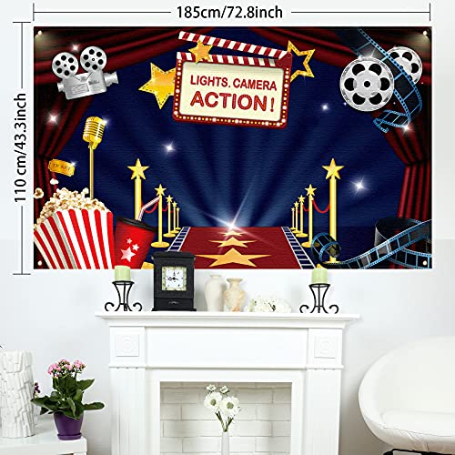 Movie Theme Party Decorations Supplies, Large Fabric Backdrop for Movie Night Birthday Party Event Awards Night Ceremony Photo Photography Booth Background, 72.8 x 43.3 Inch