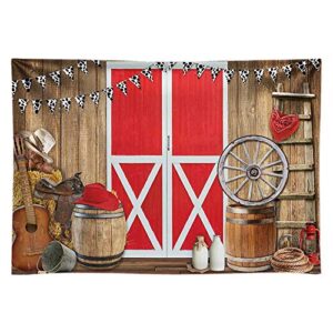 funnytree 7x5ft western cowboy scene photography backdrop red barn door farm bbq party decoration background photo booth