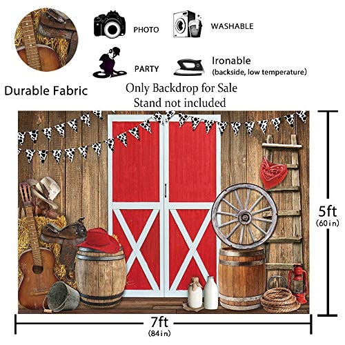 Funnytree 7x5FT Western Cowboy Scene Photography Backdrop Red Barn Door Farm BBQ Party Decoration Background Photo Booth