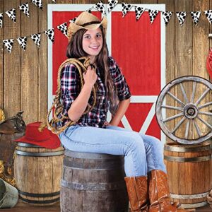 Funnytree 7x5FT Western Cowboy Scene Photography Backdrop Red Barn Door Farm BBQ Party Decoration Background Photo Booth