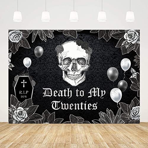 ABLIN 7x5ft Death to My Twenties Backdrop for Thirties Birthday Party Decorations RIP to My 20s Youth Gothic Skull Black Rose Balloons Photography Background Photo Props