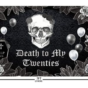 ABLIN 7x5ft Death to My Twenties Backdrop for Thirties Birthday Party Decorations RIP to My 20s Youth Gothic Skull Black Rose Balloons Photography Background Photo Props