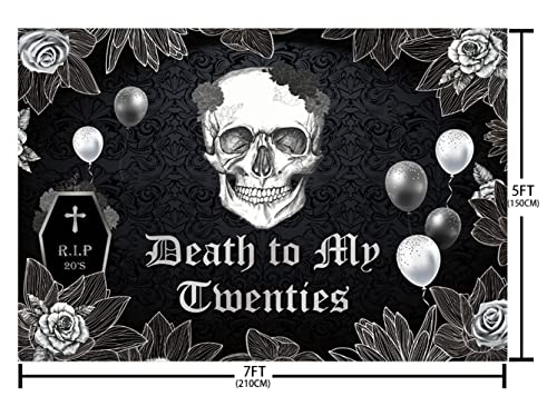 ABLIN 7x5ft Death to My Twenties Backdrop for Thirties Birthday Party Decorations RIP to My 20s Youth Gothic Skull Black Rose Balloons Photography Background Photo Props