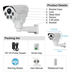 Jennov POE Security Camera 5MP(2592x1944) HD IP PTZ Security Camera CCTV Home Video & Audio Surveillance Outdoor Pan Tilt & 5X Zoom Night Vision Motion Detection Free Phone App Remote View