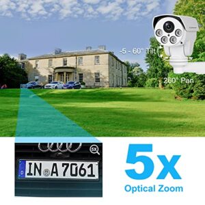 Jennov POE Security Camera 5MP(2592x1944) HD IP PTZ Security Camera CCTV Home Video & Audio Surveillance Outdoor Pan Tilt & 5X Zoom Night Vision Motion Detection Free Phone App Remote View