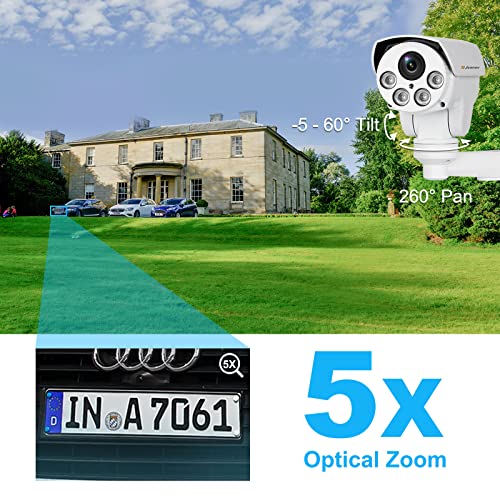 Jennov POE Security Camera 5MP(2592x1944) HD IP PTZ Security Camera CCTV Home Video & Audio Surveillance Outdoor Pan Tilt & 5X Zoom Night Vision Motion Detection Free Phone App Remote View