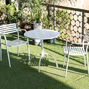 Lisuden Patio Bistro Metal Table Set with 2 Chairs, Outdoor Steel Slat Round Table for 2 Person, 27.5"(Dia) x28(H), Weather-Resistant Furniture Table Conversation Set for Backyard, Garden (White)