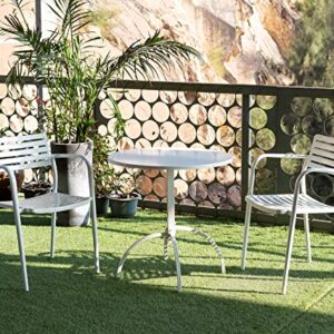 Lisuden Patio Bistro Metal Table Set with 2 Chairs, Outdoor Steel Slat Round Table for 2 Person, 27.5"(Dia) x28(H), Weather-Resistant Furniture Table Conversation Set for Backyard, Garden (White)
