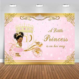 mocsicka gold princess backdrop pink little princess is on the way baby shower photography background vinyl glitter gold princess carriage geometrical decoration newborn props (7x5ft)