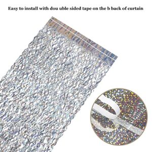 Silver Tinsel Backdrop- CYLMFC 3 Pack 3.3 ft x 6.6 ft Streamer Foil Fringe Curtain for Birthday Party Christmas Graduation Decor